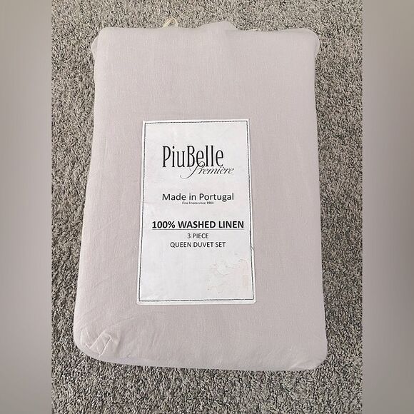 PiuBelle Premier Purple Linen Duvet Set - 3-pc QUEEN SIZE Set Made in Portugal - Picture 1 of 4